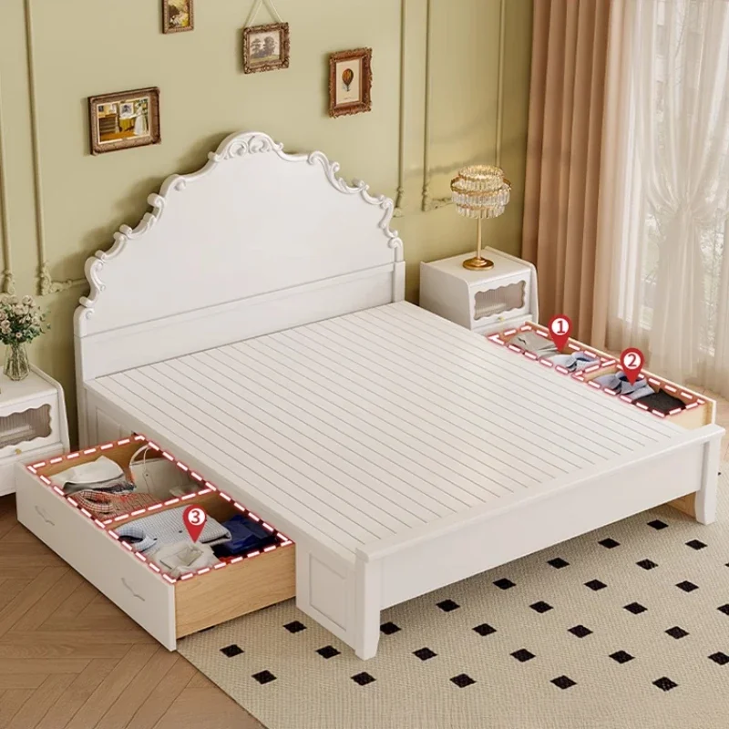 Organizer Princess Bed European Double Frame Lazy Designer Bed Fashionable Confortable Quality Wood Muebles Bedroom Furniture