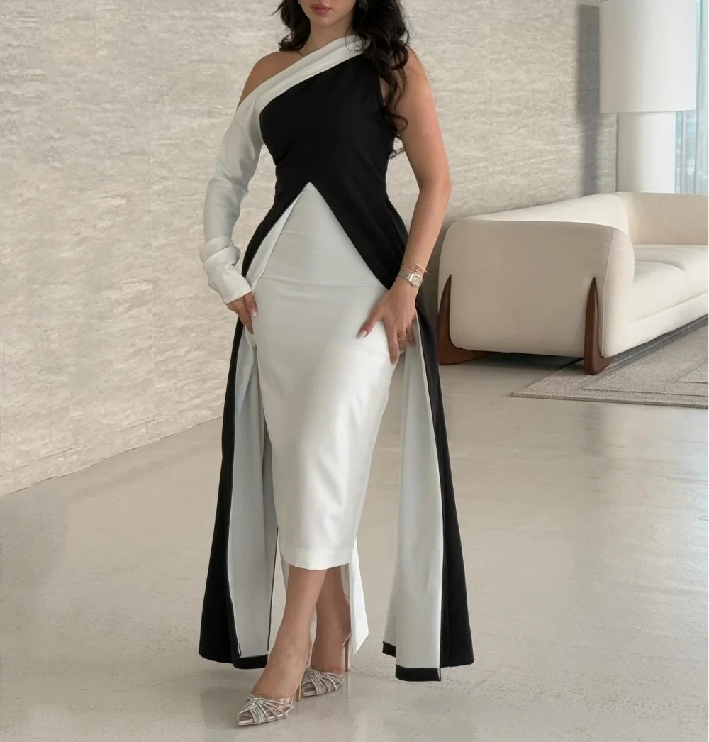 

Customized Jersey Pleat One-shoulder Straight Midi Dresses Bespoke Occasion Simple Elegant Sizes Available Wedding Guest Party