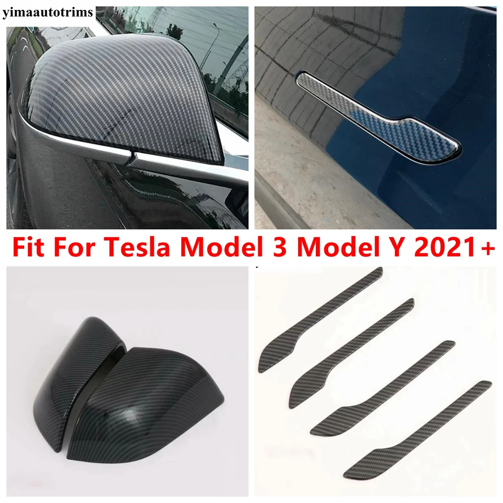 

Rearview Mirror Cap Shell / Door Handle Decorative Cover Trim ABS Carbon Fiber Accessories For Tesla Model 3 Model Y 2021 2022