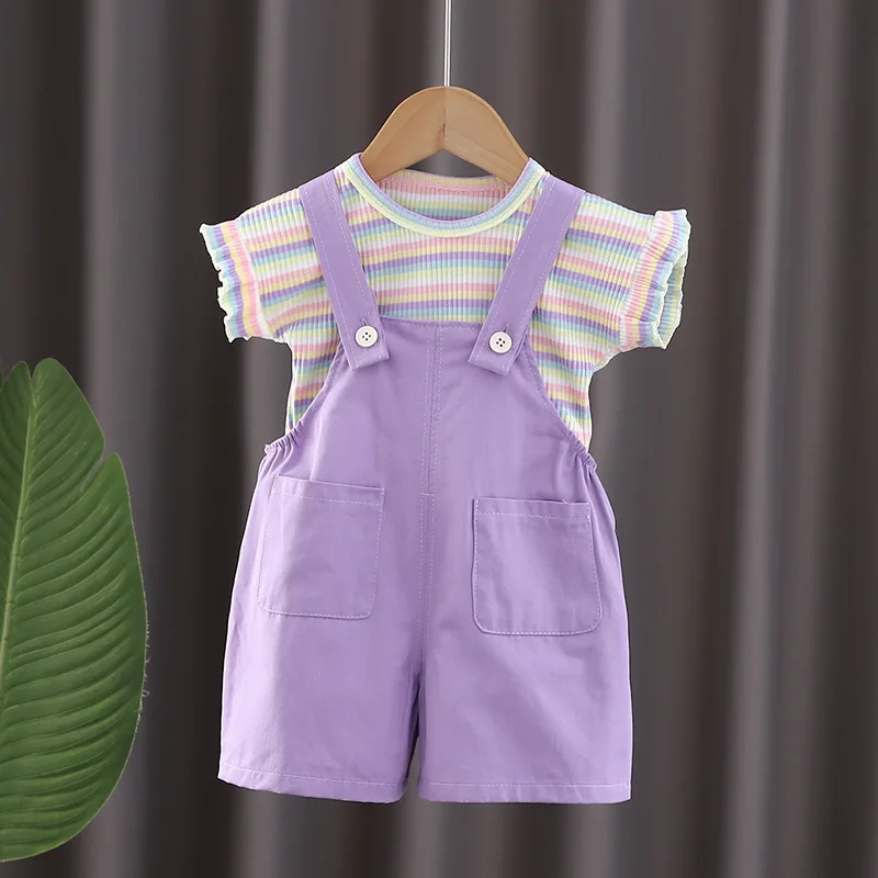 New Summer Baby Clothes Set Children Boys Striped Short Sleeve T-Shirt Overalls 2Pcs/Sets Toddler Girls Clothing Kids Tracksuits