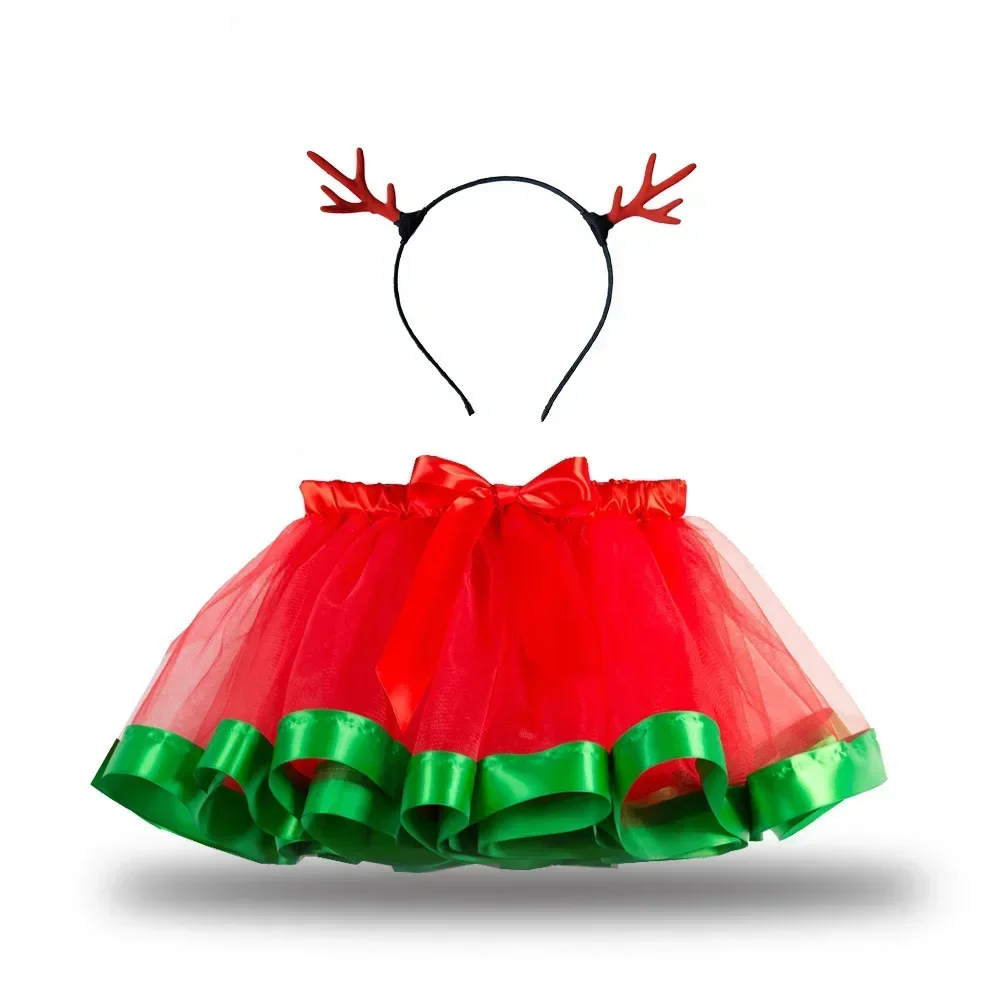 Baby Girls Christmas Skirt Tutu Rainbow Party Girls Skirt Children\'s Princess Mini Skirts With Headband New Year Red Kids Skirts