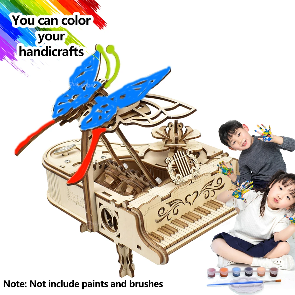 Drewniane puzzle 3D Pozytywka Zestaw modelarski do samodzielnego montażu Instrument muzyczny Zestawy do budowania Wystrój domu Rzemiosło Prezent dla