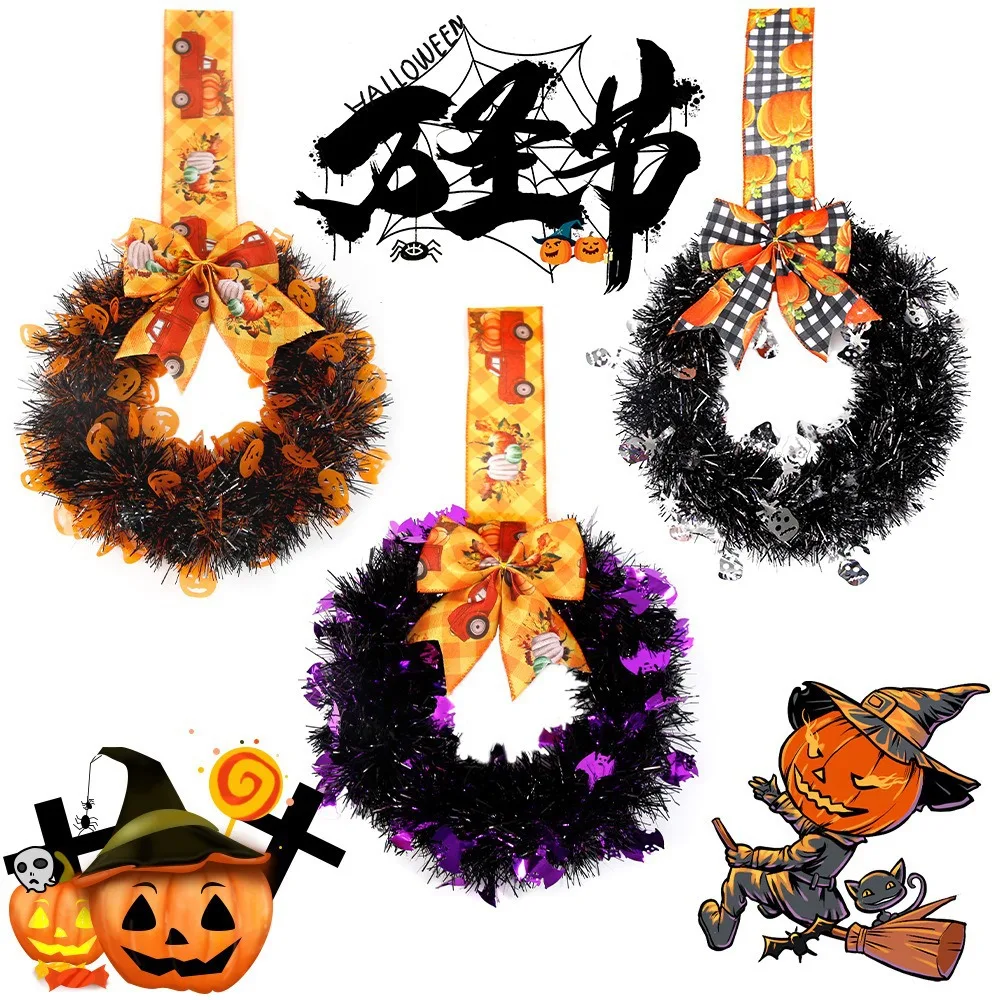 

Halloween Bow Wreath Decoration Ghost Festival Home Festival Party Decoration Pumpkin Hairpin Wreath Door Decoration Pendant