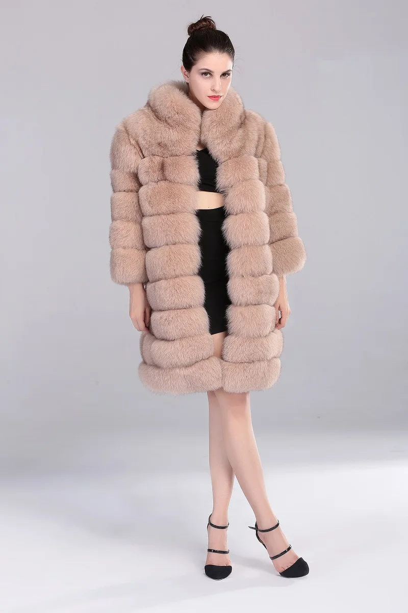 2024 Women Winter Thick Fox Fur Coat Real Fox Fur Trench Longer Coats Authentic Fox Fur Jacket Best Quality