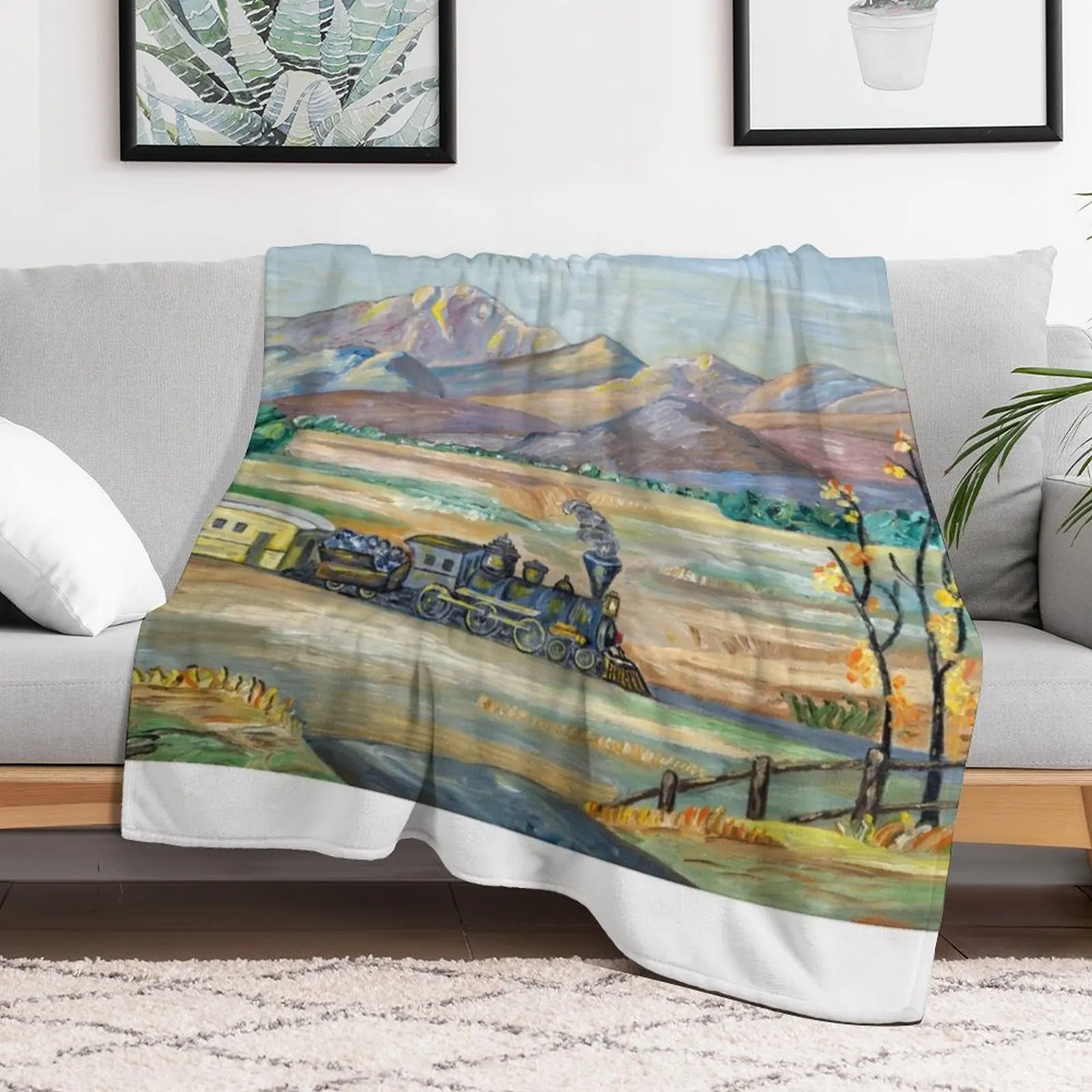 New A Train Moving Through Wild West Naive Painting Throw Blanket Luxury Thicken decorative Blankets