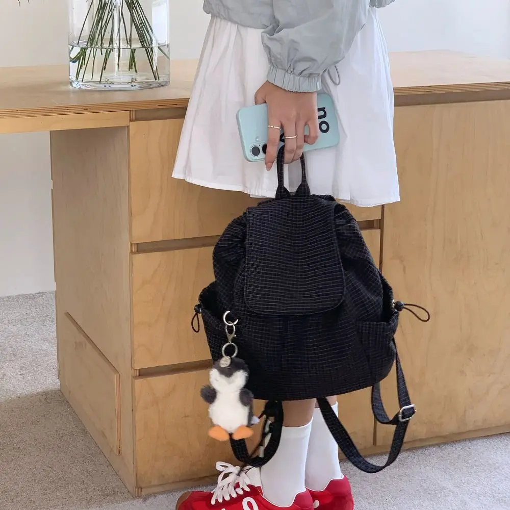Stylish Solid Color Drawstring Backpacks Canvas Light Weight Ruched Shoulder Bags Casual Korean Student Schoolbag Unisex