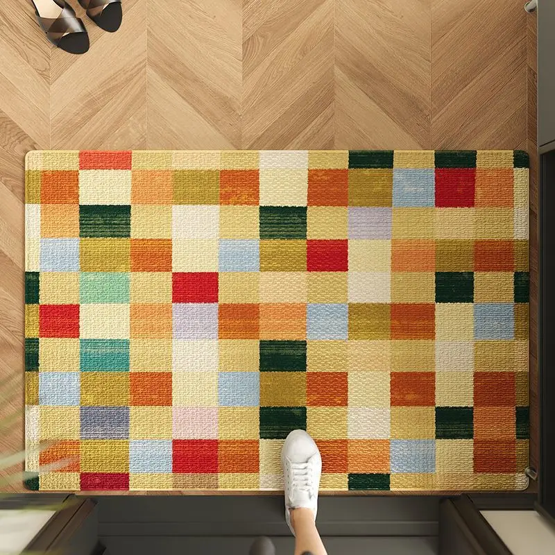 VIKAMA Tappetino da bagno moderno e minimalista a quadretti Zerbino da ingresso impermeabile antiscivolo resistente alle macchie per la decorazione domestica