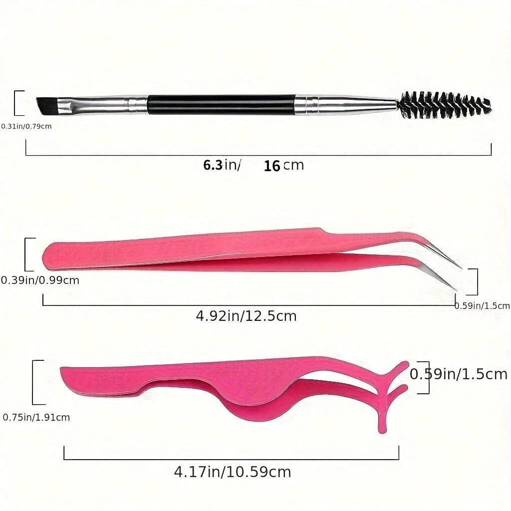 3-teiliges Set Wimpernpinzetten mit Gebogener Spitze, Wimpernzange, Wimpernbürste, Werkzeugset für Künstliche Wimpernverlängerung mit Box – Detail 6
