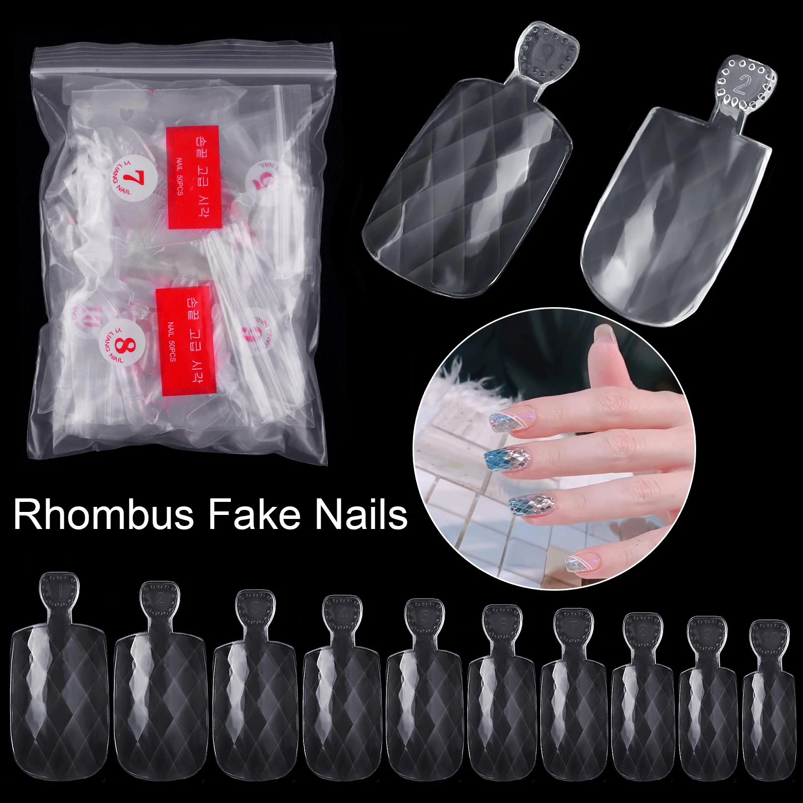 

500PCS Clear Rhombus Fake Nails Press On Nail Art Long Acrylic False Nail Tips Gel DIY French Tips Nail Design Manicure Tools