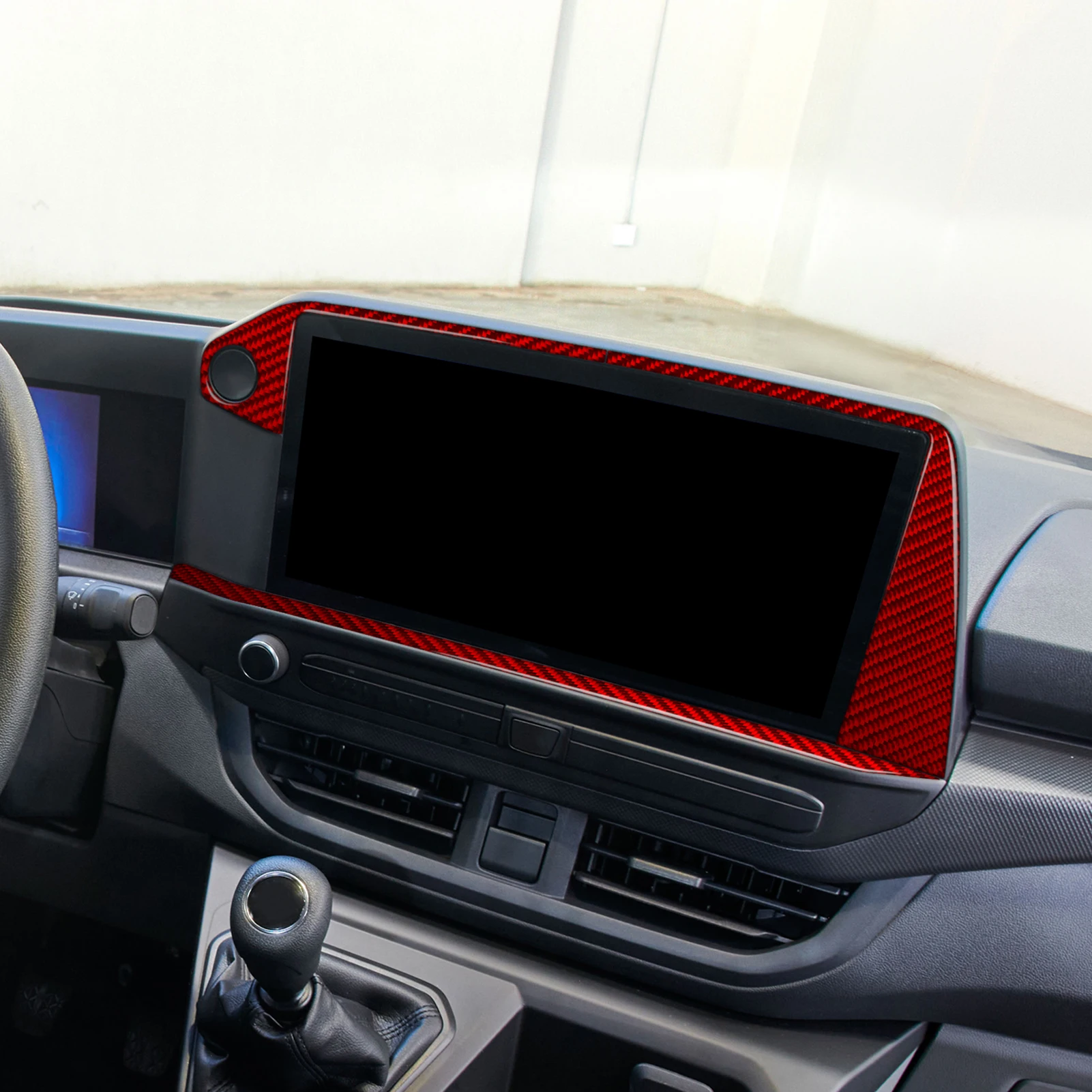 For Ford Transit Custom V700 2023-2026 Red Carbon Fiber Central Control Navigation Screen Panel Trim Set Car Accessories Sticker
