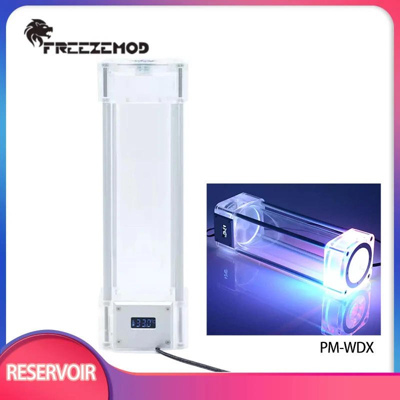 

FREEZEMOD 168/218/268mm Total Length Square Acrylic Water Tank LCD Temperature Display 5V Aurora Iridescent / PM-WDX