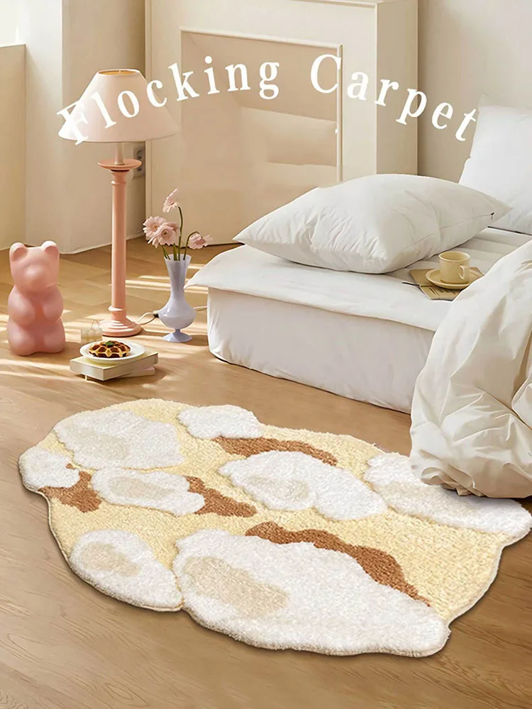 Creative Irregular Living Room Flocking Carpet Soft Fluffy Thick Rugs for Bedroom Balcony Window Mat Cream Style Home Plush Rug