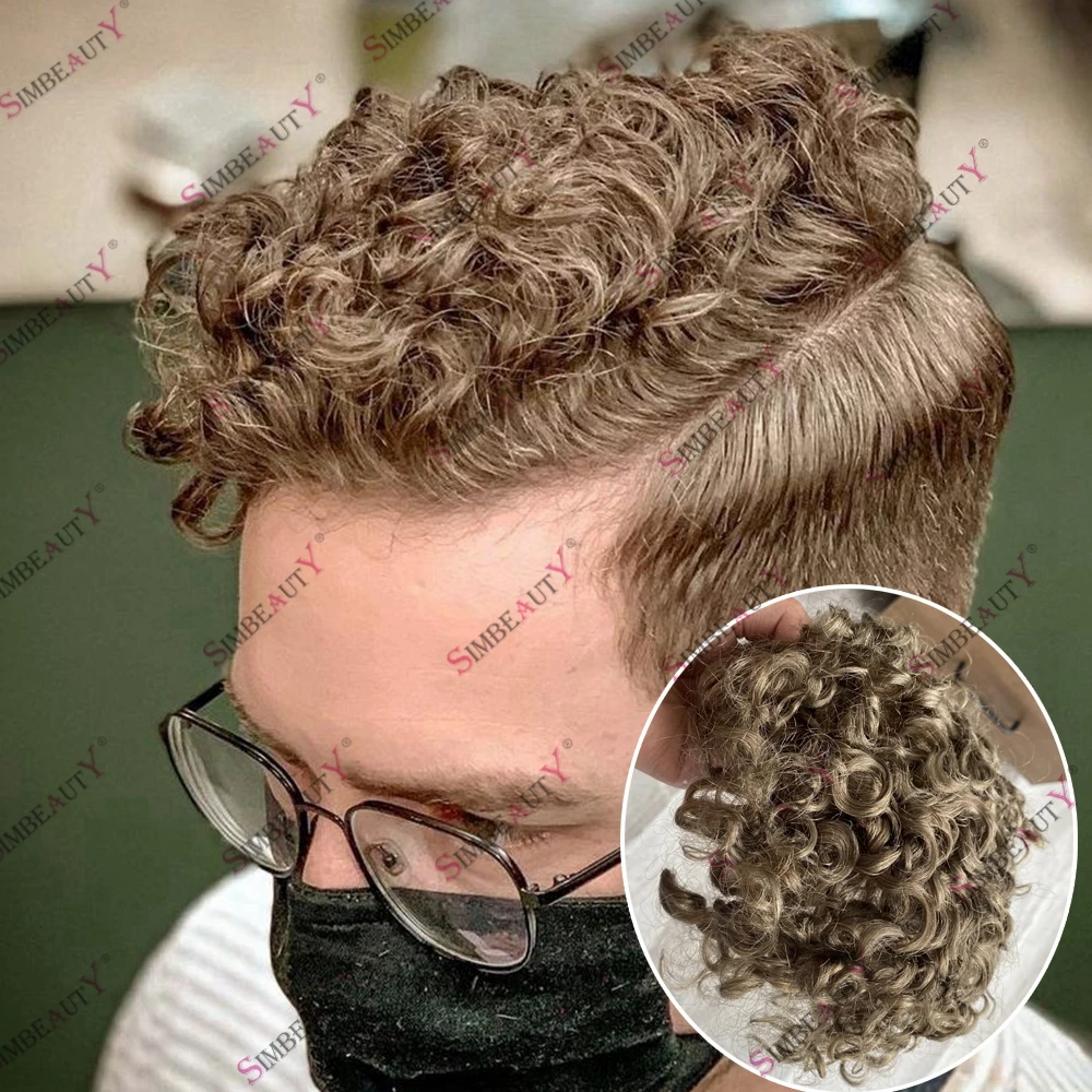 Undetected Natural Hairline 0.06mm Thin Skin Human Hair 20mm Curly Hairstyle Capillary Prosthesis Male Hair Replacement System