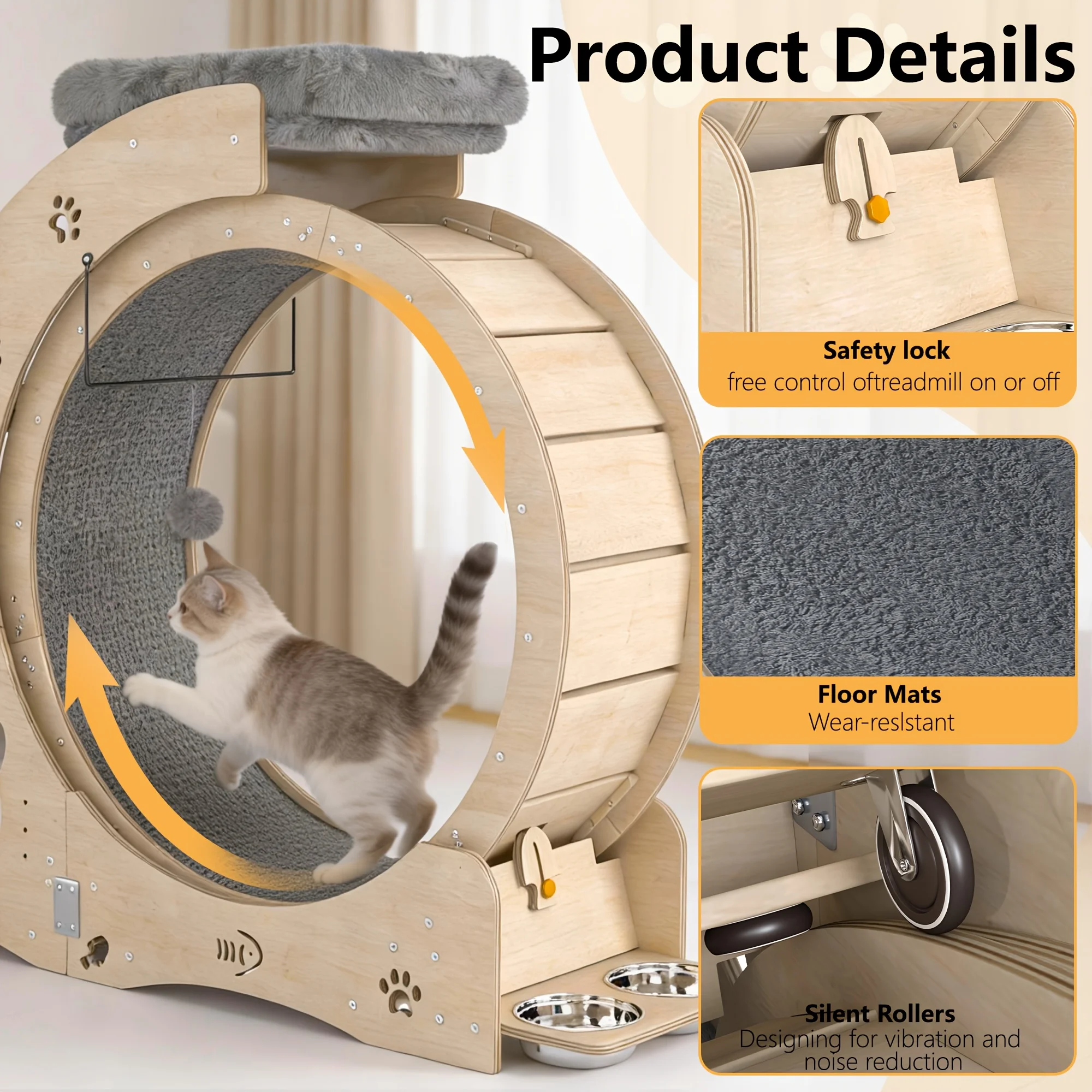 Quiet Indoor Cat Exercise Wheel – 119 USD Limited-Time Offer | Large Pet Activity Treadmill for Energy Release | Space-Saving De view 3