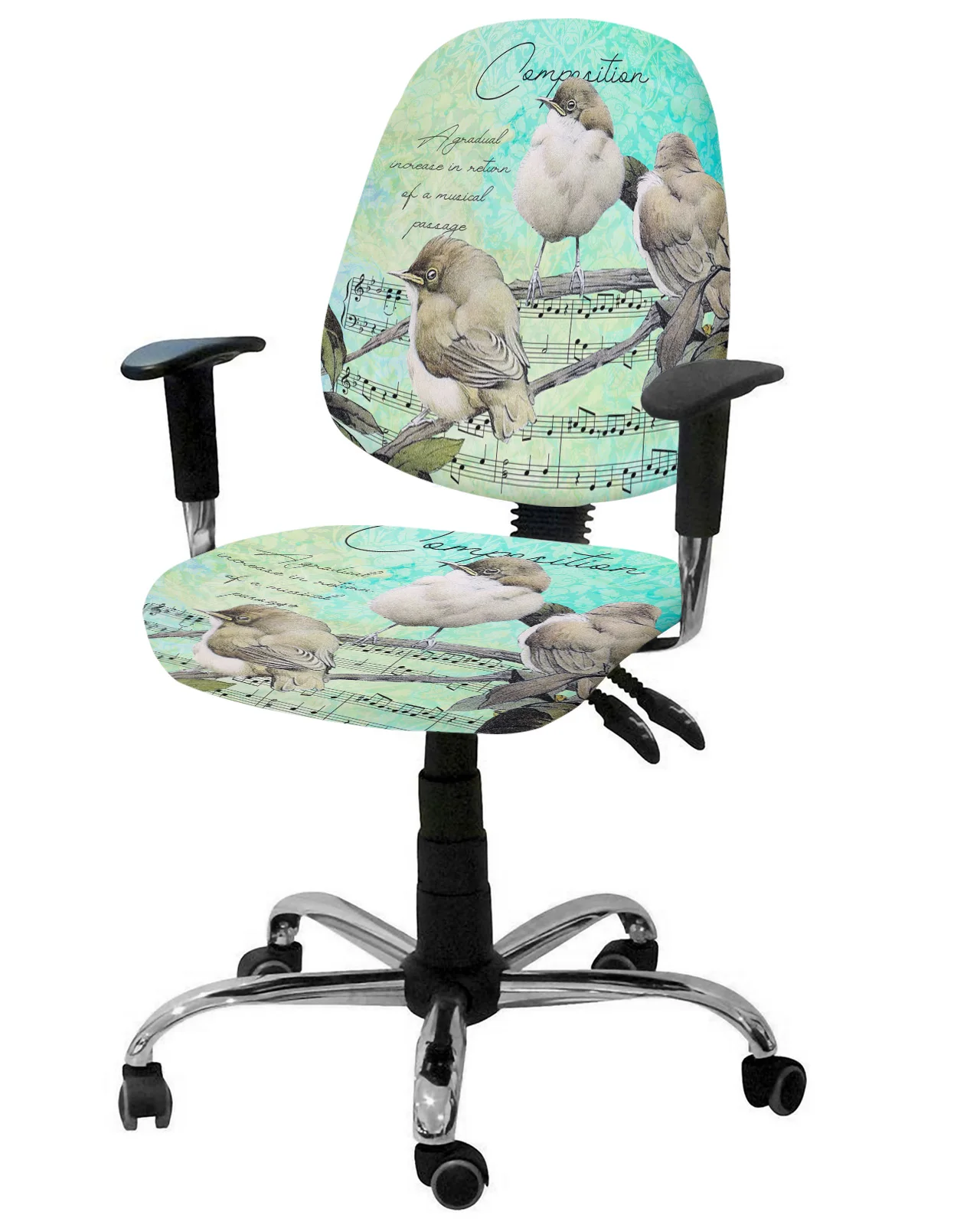 Retro Gradual Luxury Texture Bird Music Note Elastic Armchair Chair Cover Removable Office Chair Slipcover Split Seat Covers