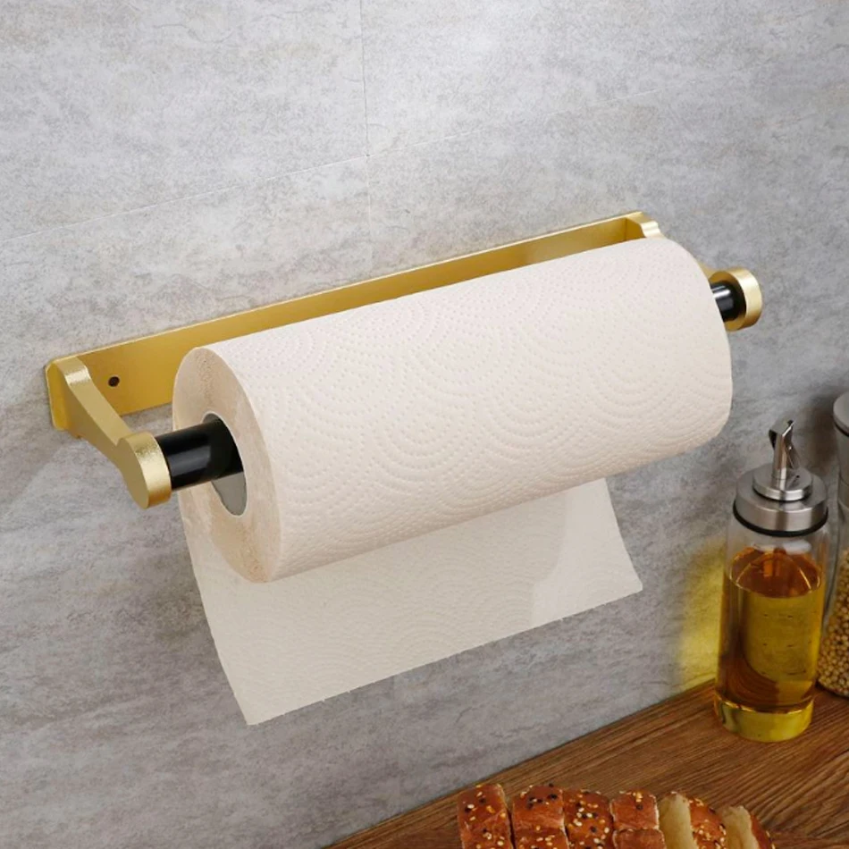 Toilet Paper Holder Adhesive Kitchen Bathroom Aluminum Matt Gold Black Sliver Stand WC Paper Towel Hanger Rack Tissue Roll Shelf