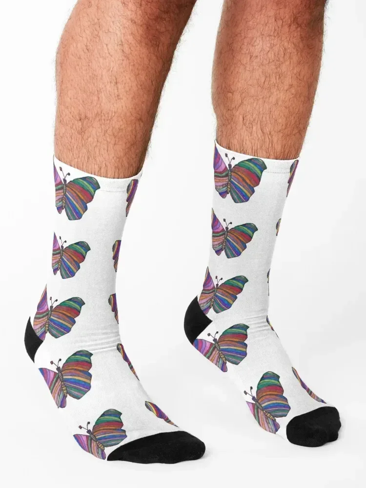 Rainbow Butterfly Socks loose cycling Soccer funny gifts Socks Women Men's