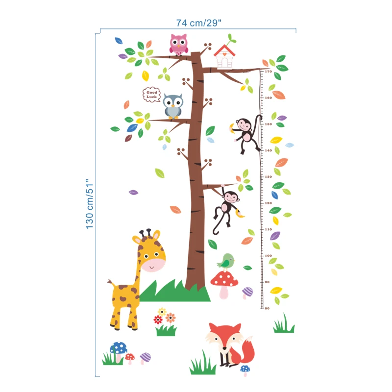 Cute Monkey giraffa Owl Growth Chart bambini altezza misura Wall Art Sticker per bambini Room Decor animali fai da te decalcomania Poster in Pvc