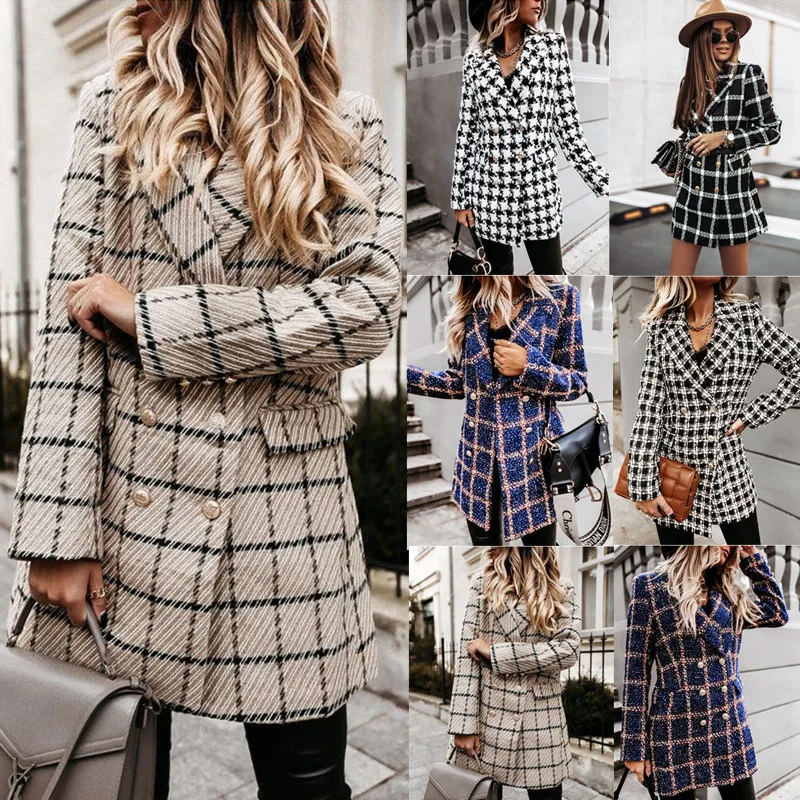 

Wi Sle Faionable Long Sve Suit Collar Double Buttoned Woolen Coat Jaet Street Sle Polyester Fiber Spring Season