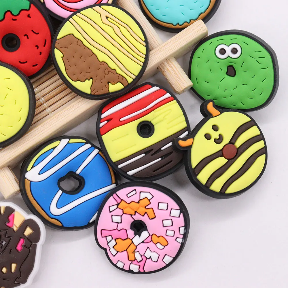 Hot Sales 1Pcs PVC Mix Donuts Sandals Shoes Charms Decorations Food Children Buckle Clog Fit Party Present