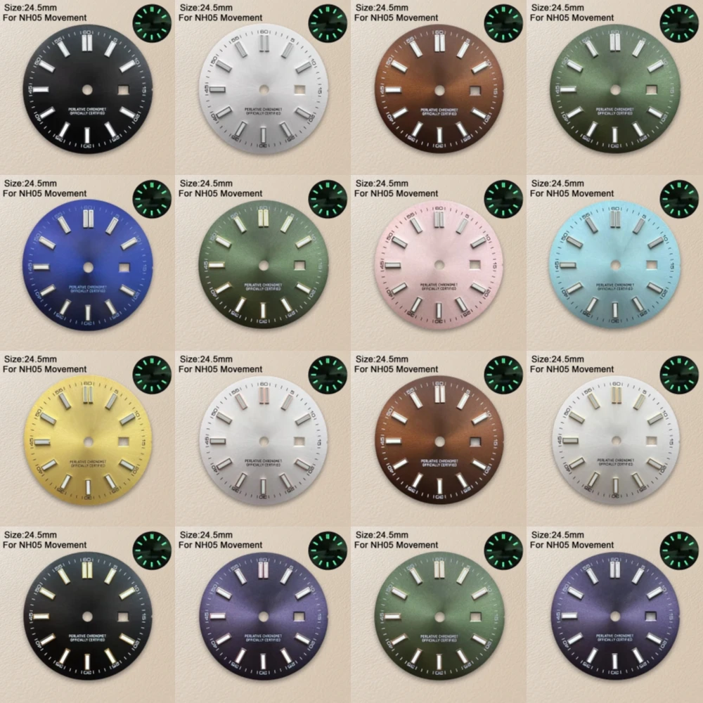 New 24.5mm S Logo Sunray Dial Fit NH05 Japan Movement Quality Green Luminous High Watch Accessories Repair Tool
