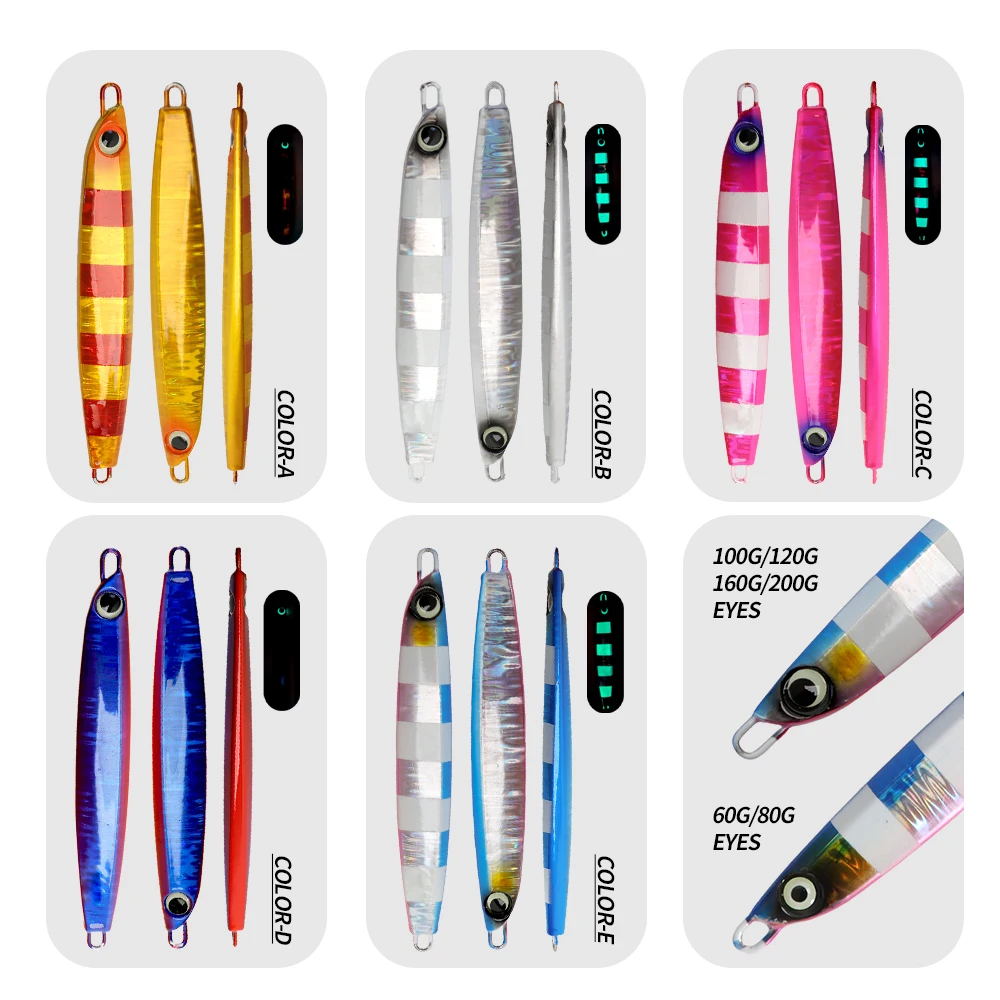 TOLU Jig Head Metal 60-200g – Hundimiento lento 5 colores ojos 3D - imagen 5