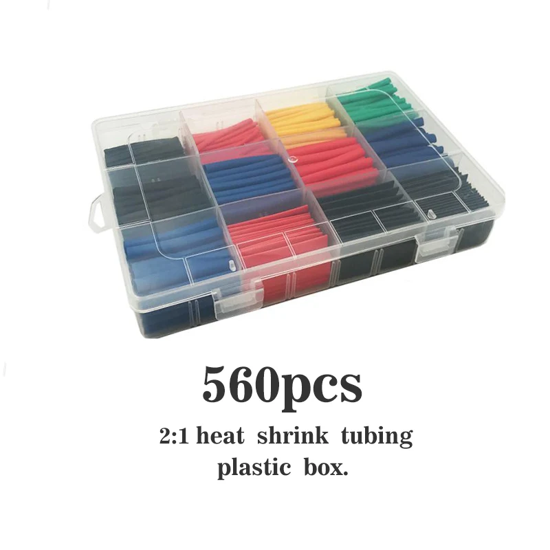 560PCS Insulated Heat Shrinkable Tube Set, 2:1 Ratio Wire Casing Cable Wrap with Box