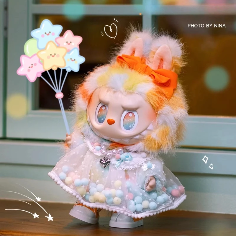 

For Labubu New Original 38cm Labubu Front High Energy Big Baby Rainbow Rock Wave Skirt Baby Clothes Labubu Clothes Original