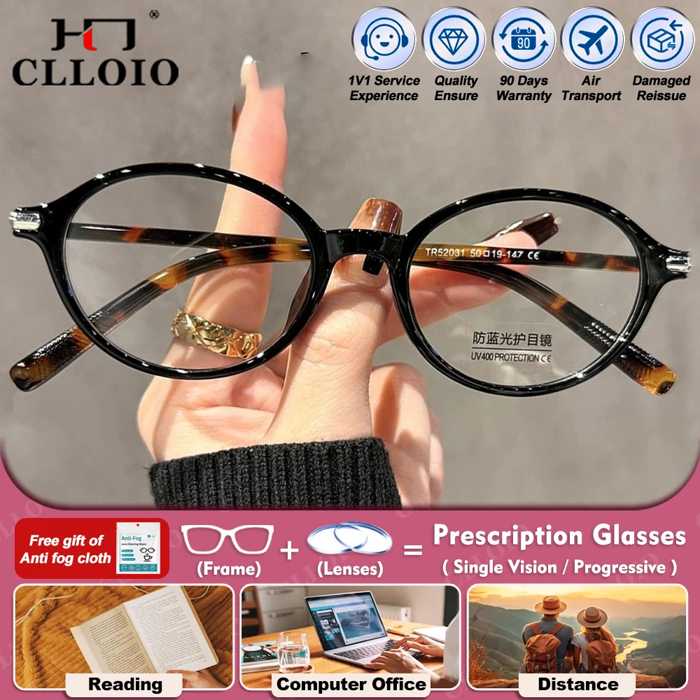 

CLLOIO Simple Retro Round For Women Myopia Photochromic Prescription Glasses Anti Blue Ray Multifocal Reading Optical Eyeglasses