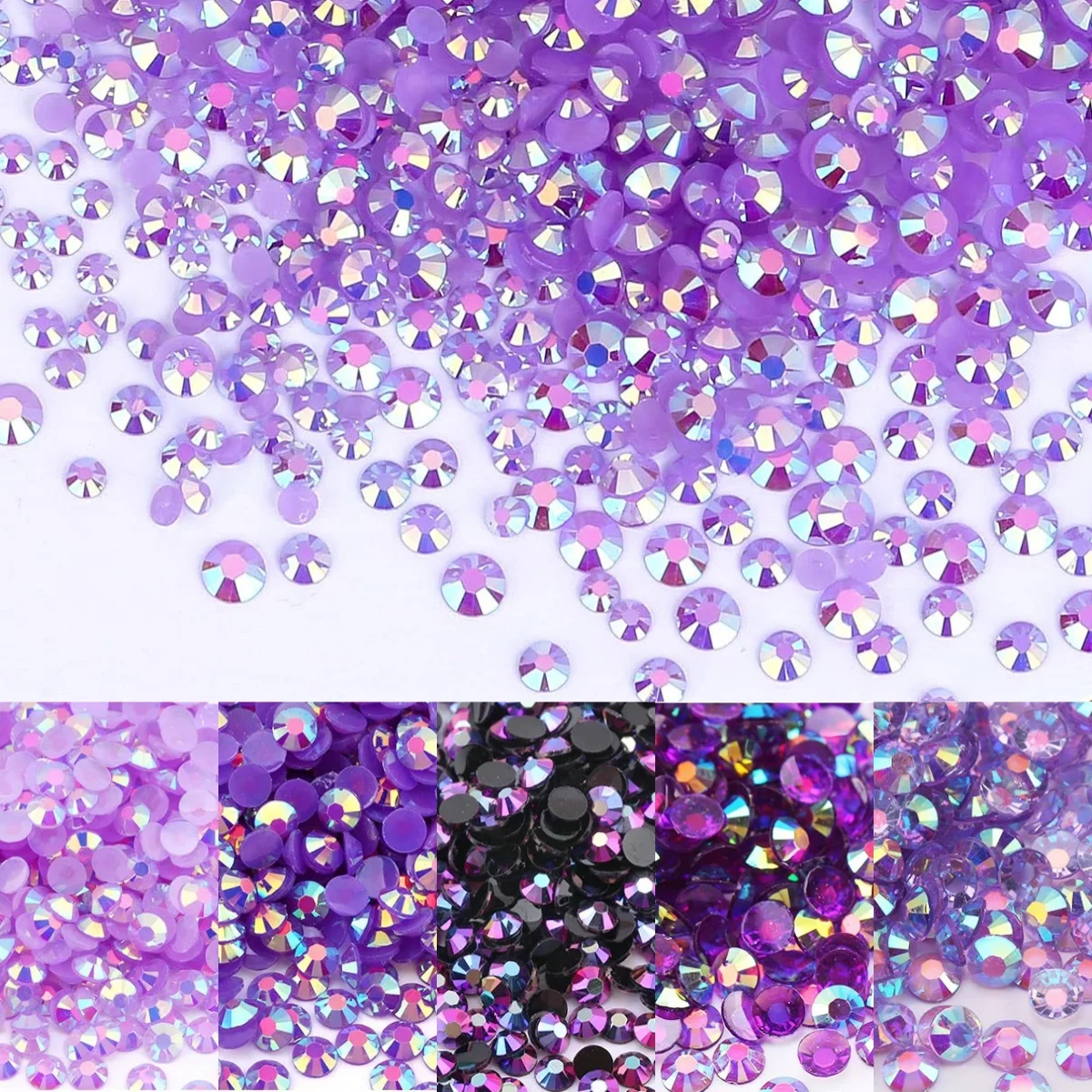 Purple Amethyst Series 2-5mm Wholesale Resin Rhinestones for Clothing Decoration Non Hotfix Glitter Flatback  Crystal Nail Art