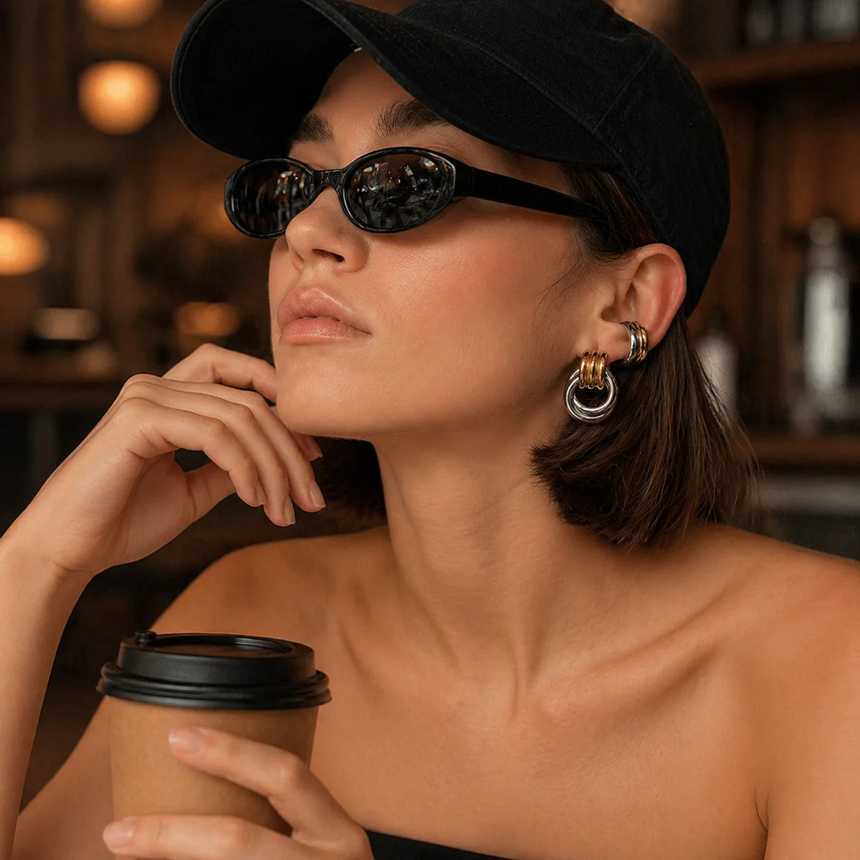Ear Cuff Stainless Steel Open C Hoop Contrast Knot Edgy Premium Durable Comfortable Daily Wear Jewelry for Women