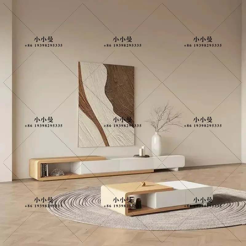Japanese-style wabi-sabi solid wood retractable floor-to-ceiling log white modern minimalist coffee table