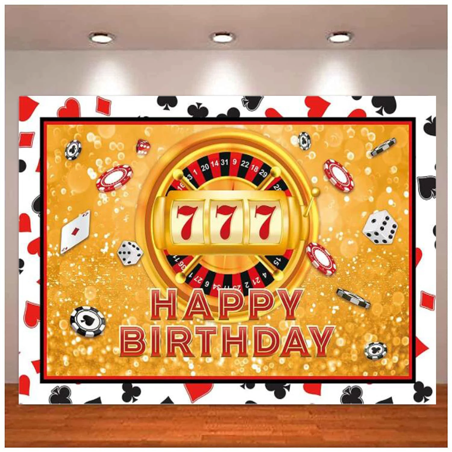 

Casino Night Theme Happy Birthday Event Decor Photography Backdrop Carnival Party Roulette Chips Poker Photo Golden Glitter