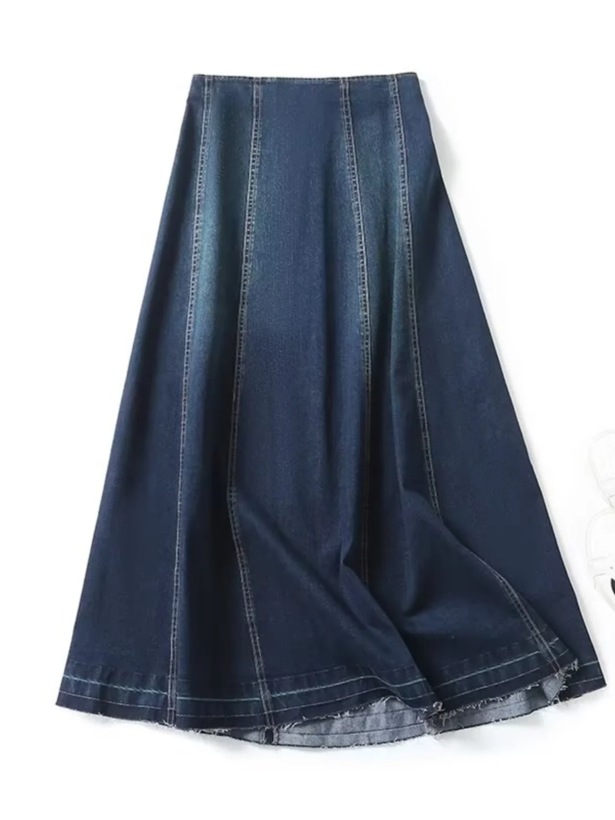 

High Waist A-Line Midi Skirt Vintage Frayed Denim Skirt Ele Autumn Winter Faion Women's Skirts Uraz Brand