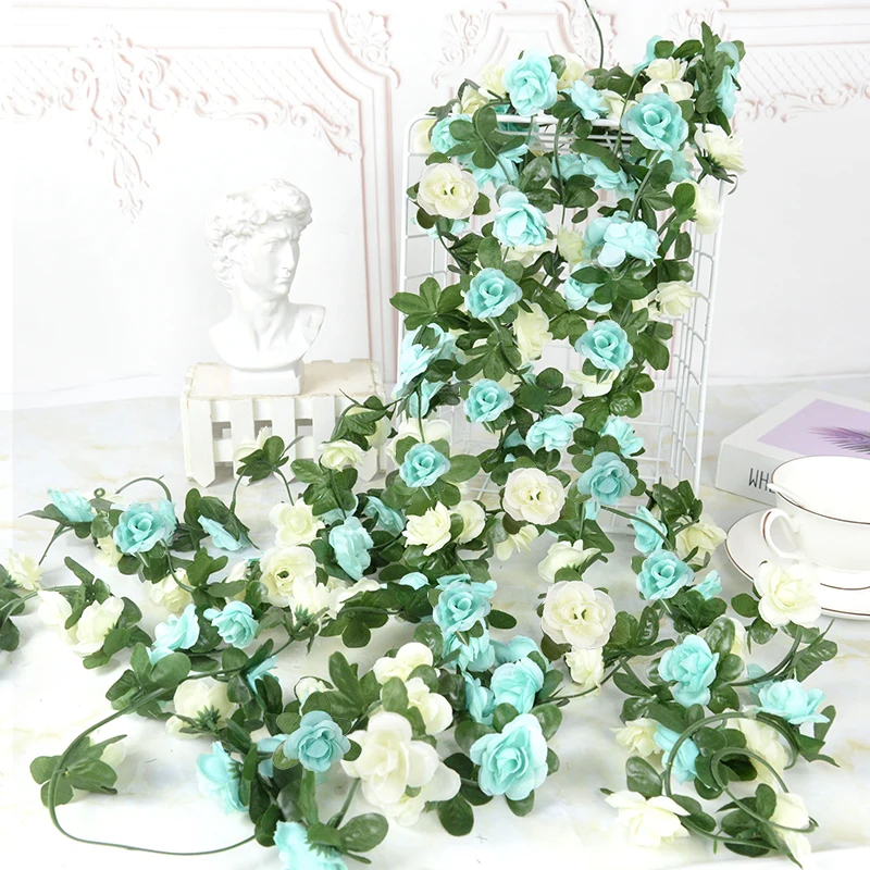 

Artificial Silk Roses Flowers Rattan String Vine Leaves Decor For Wedding Home Garden Decoration Hanging Garland Accessory