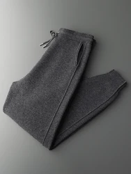 Pantalones de Cachemira de lujo para hombre, pantalones de tubo de lana merina de 100% gruesos y cálidos, pantalones de lana informales inteligentes de otoño e invierno, pantalones de calidad suave