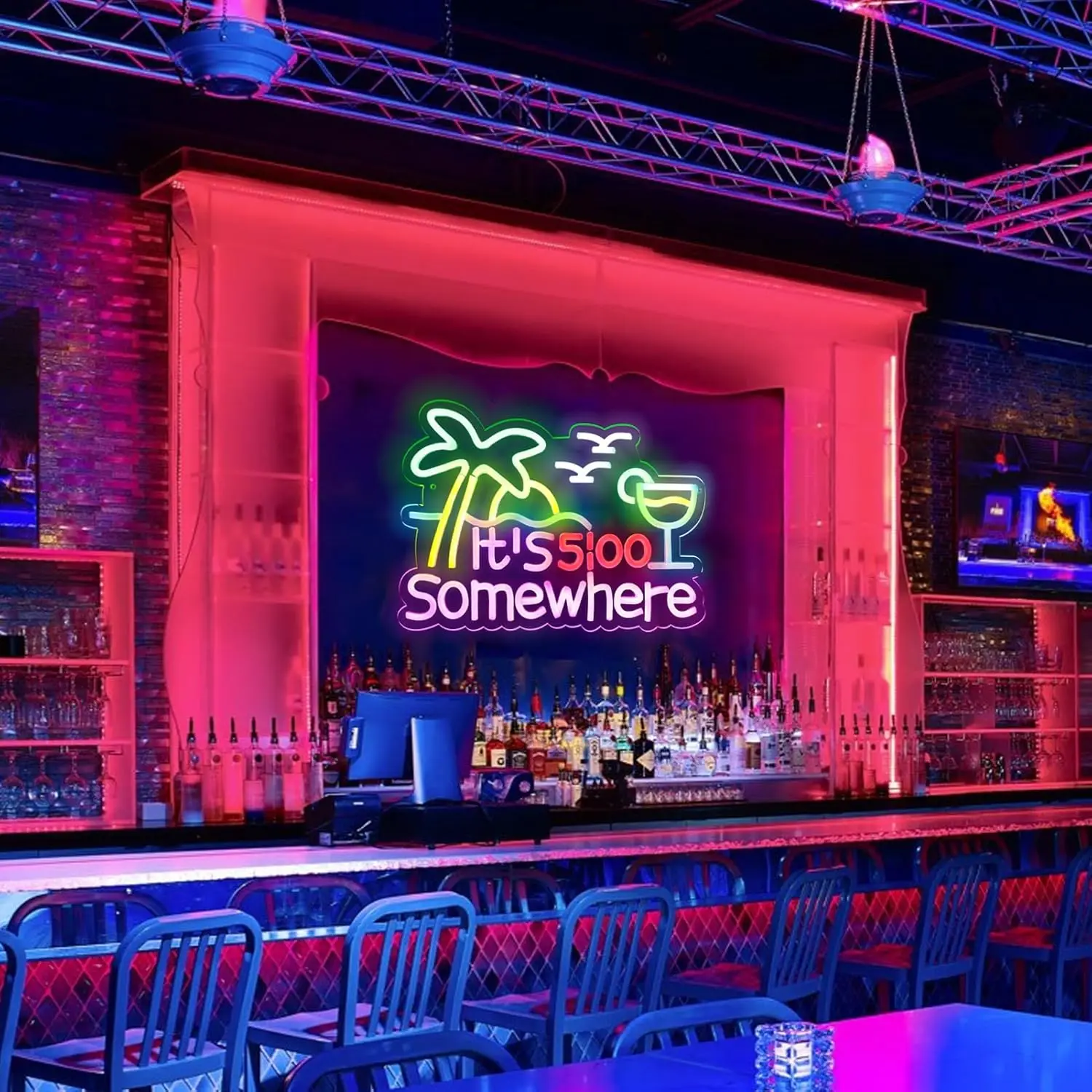 T's 5:00 في مكان ما الاستوائية LED النيون كوكتيل ديكور USB عكس الضوء ضوء النيون لشاطئ بار كروز عطلة فيلا ديكور الحفلات #6