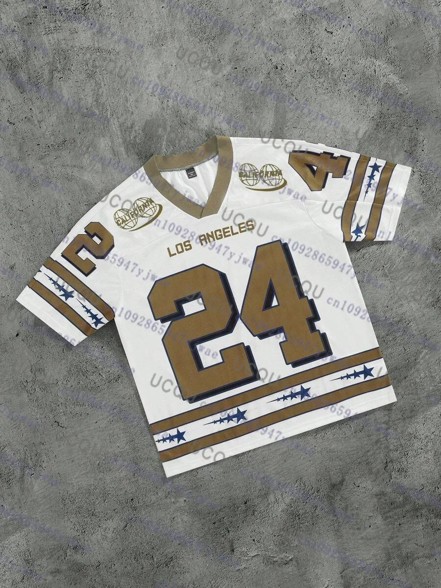 الصيف موضة لوس الملائكة 24 قميص مطبوع للرجال النساء الخامس الرقبة شبكة هول قصيرة الأكمام كرة القدم الرياضية جيرسي Y2K فضفاض الرجال الملابس #4