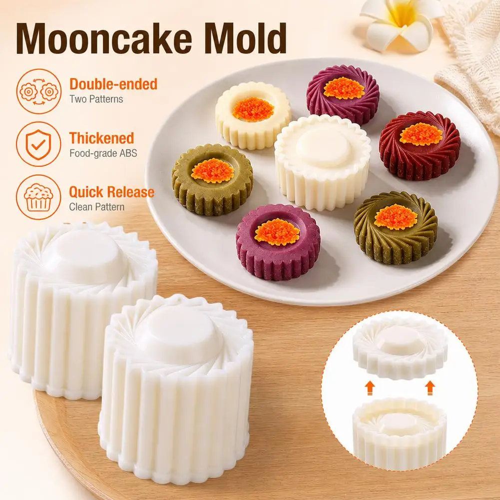 2-in-1 Pastry Mooncake Press Mold Hand Pressure Cake Decorating Tool for DIY Baking Cookies Party Treats ﻿2/4pcs