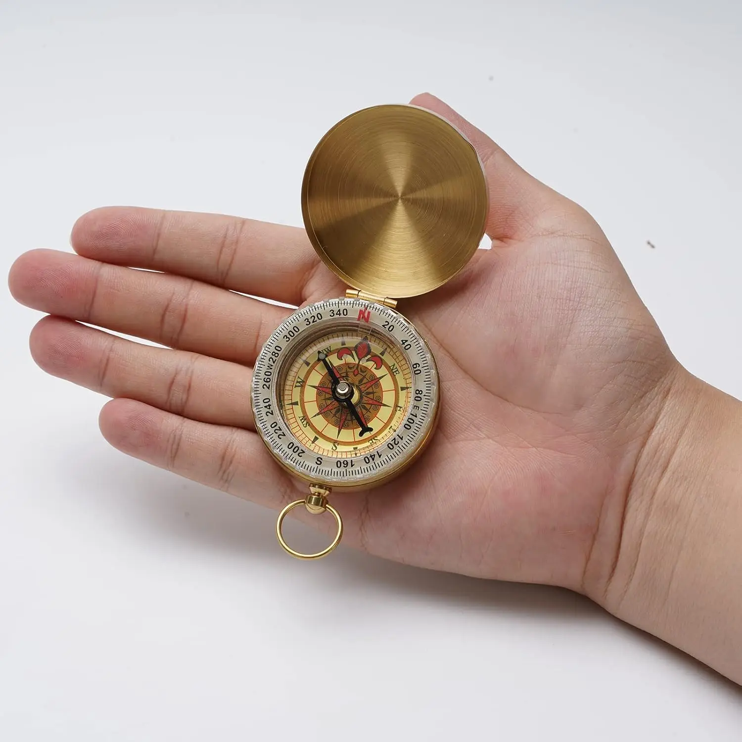 Compass + Keychain + Antique Brass Waterproof Vintage + Pocket Size +Brass Material + Portable Survival Camping Ornament