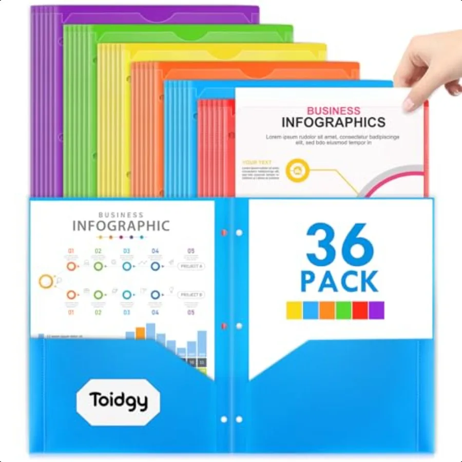 

36 Pack 2 Pocket Folders with Clear Front Pocket and 3 Holes Punch Plastic Folder for 3 Ring Binder Heavy Duty Folders Bulk for