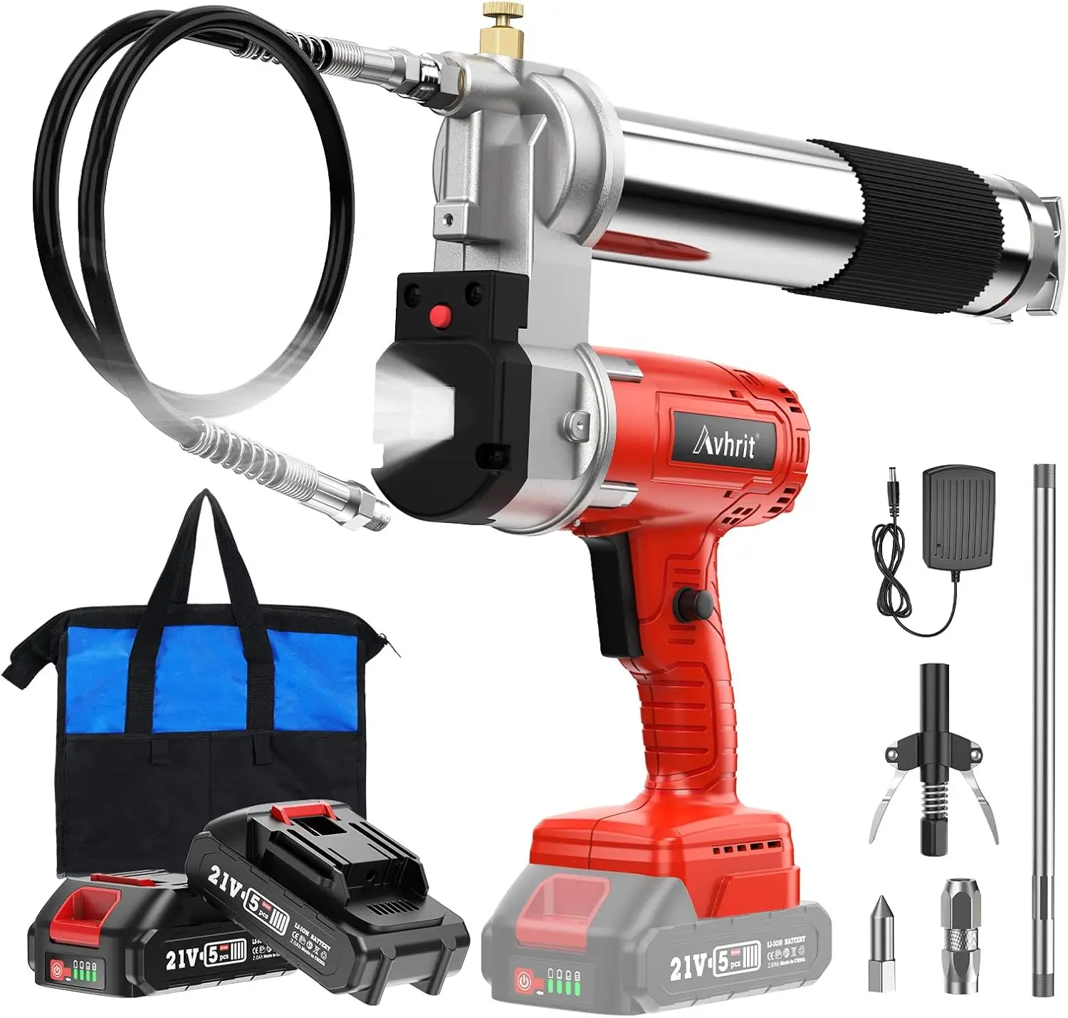 Gun, [with Super Bright LED Light] Grease Gun Battery Powered High Efficient 10000PSI Electric Grease Gun with 2 Batteries and C