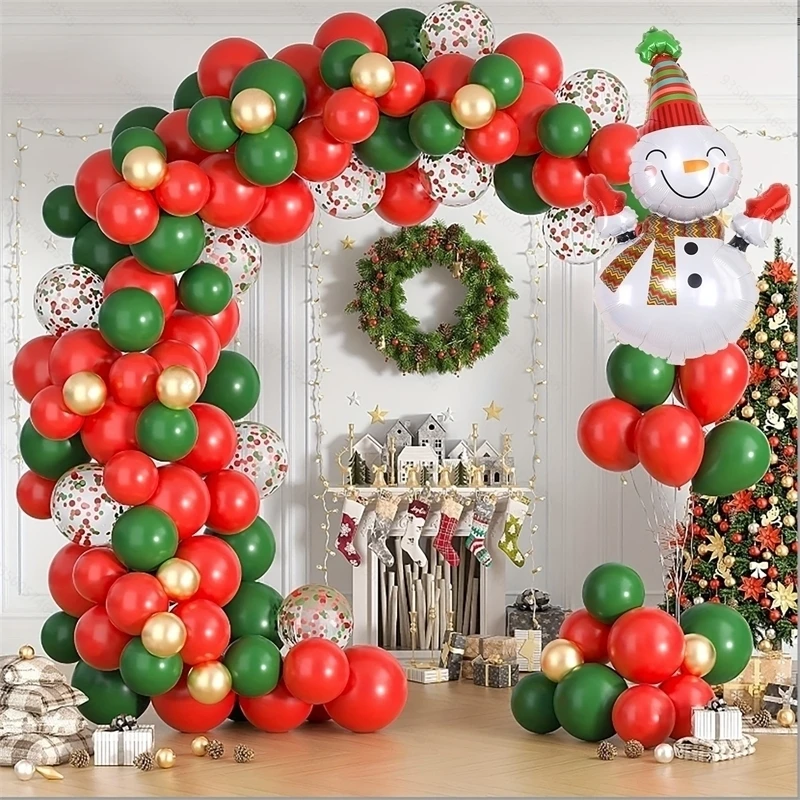 

Christmas Green Balloons Arch Red White Balloon Garland Kit Christmas Gift Boxs Candy Cane Foil Globos Xmas New Year Party Decor