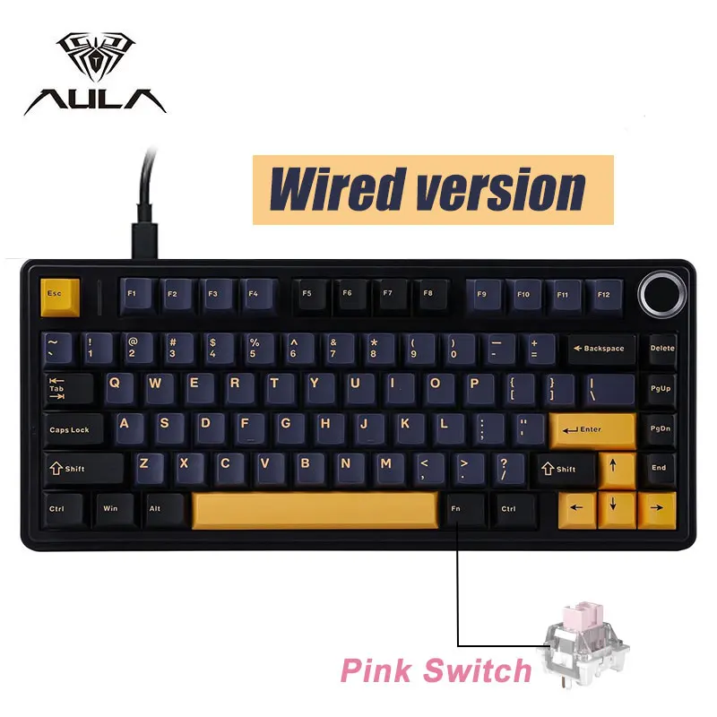 Aula F75 Wired Gaming Keyboard 75% RGB Backlight ABS Keycap Gasket Structure Hot Swappable Office Mechanical Keyboards With Knob image 3