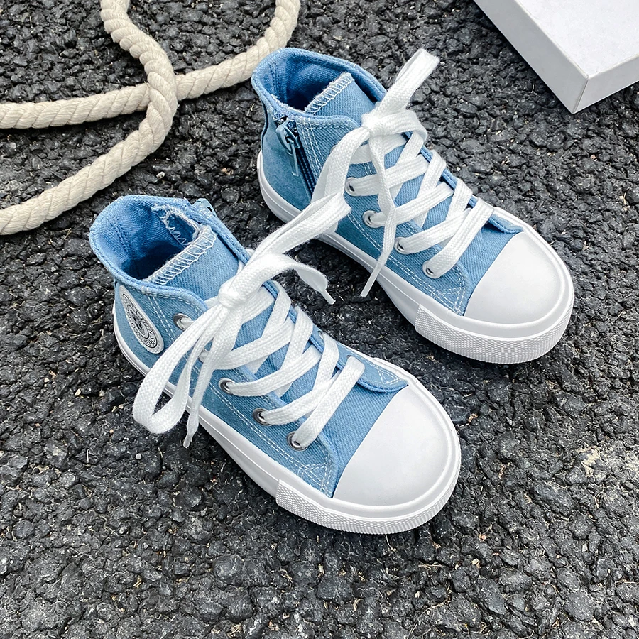 9018 Spring New Children's Canvas Shoes Solid Color Boys and Girls' Cloth Shoes Denim Shoes Children's Board Shoes Trend