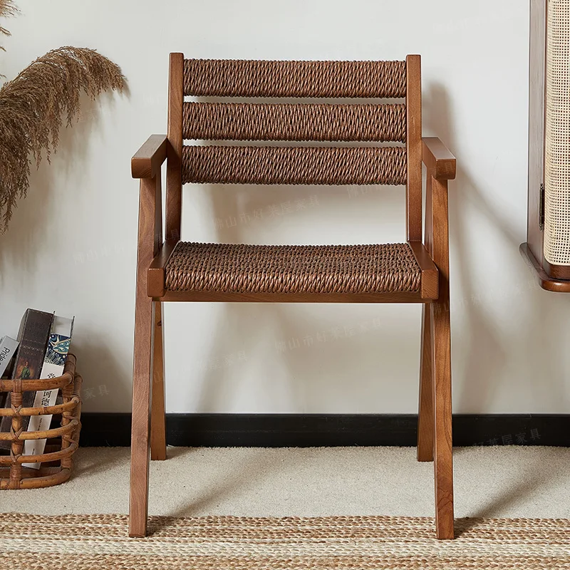 rattan handmade solid wood sofa chair with armrests woven living room tea chair small apartment leisure bed and breakfast seat