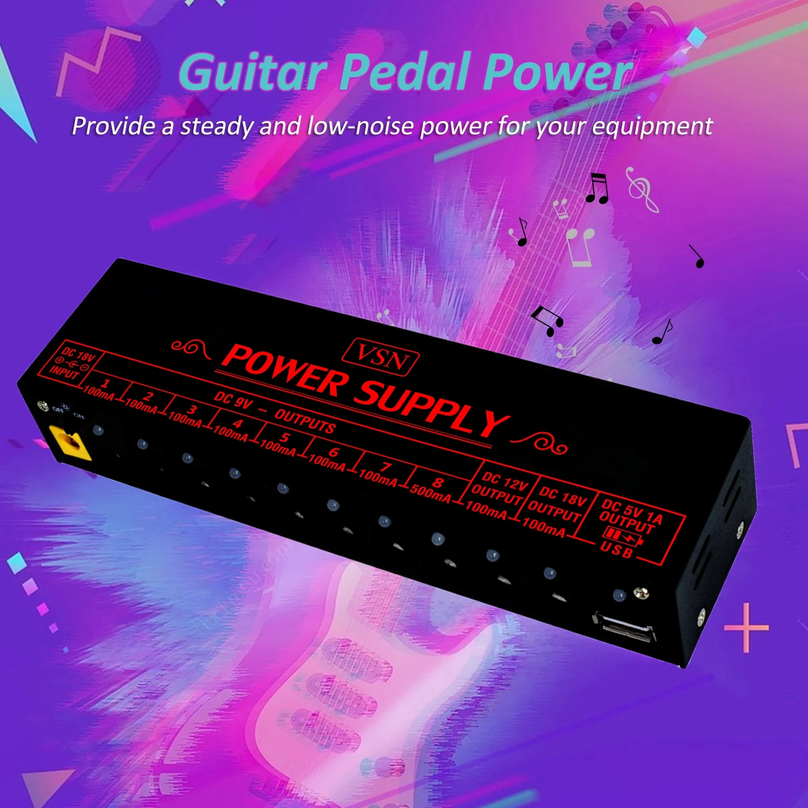 Guitar Pedal Effector Power Supply 10 Isolated DC Output 9V12V18V for Effect Pedal Separate Short-Circuit Protection VSN