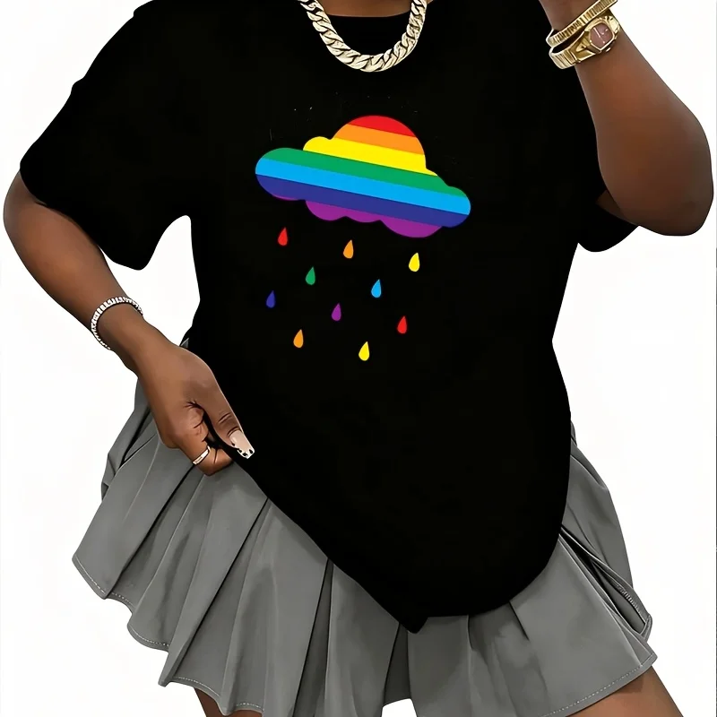 Rain Should Be Colorful Women's 100% Cotton T-Shirt Fun Print Short Sleeve Top Casual Round Neck Tee S-5Xl