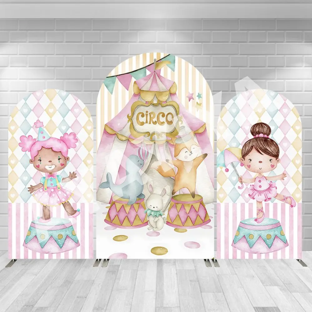 

Carnival Party Supplies Pink Circus Arch Cover Backdrop for Kids Birthday Baby Shower Decors Animals Wall Background