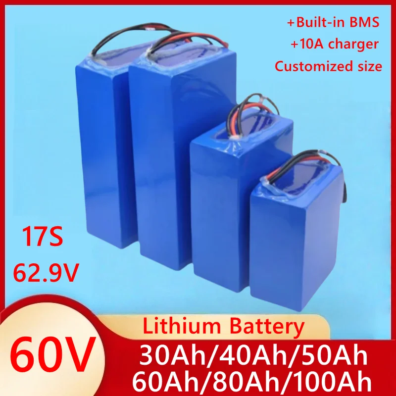 

Lithium Ion Battery Pack 17S 60V High Capacity 30Ah-100Ah for Electric Scooter Motorcycle 2000W-6000W Motorized Vehicles
